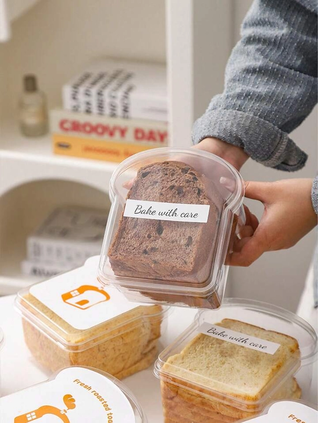 5pcs Transparent Toast Shaped Packaging Boxes With Lid, Suitable For Bread, Toast, Sandwiches, Cookies, Donuts And Other Pastries, Baking Packaging Boxes (Stickers Not Included)