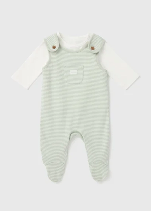 Baby Sage Stripe Dungaree Set (Newborn-12mths)