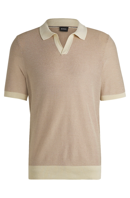 BOSS - Cotton-blend knit polo with open collar