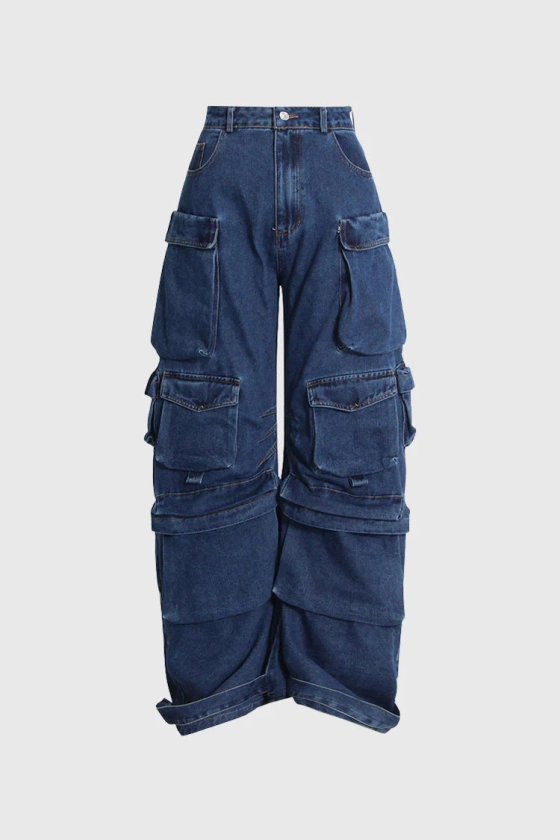 BLUE LOW WAISTED CARGO JEANS with POCKETS