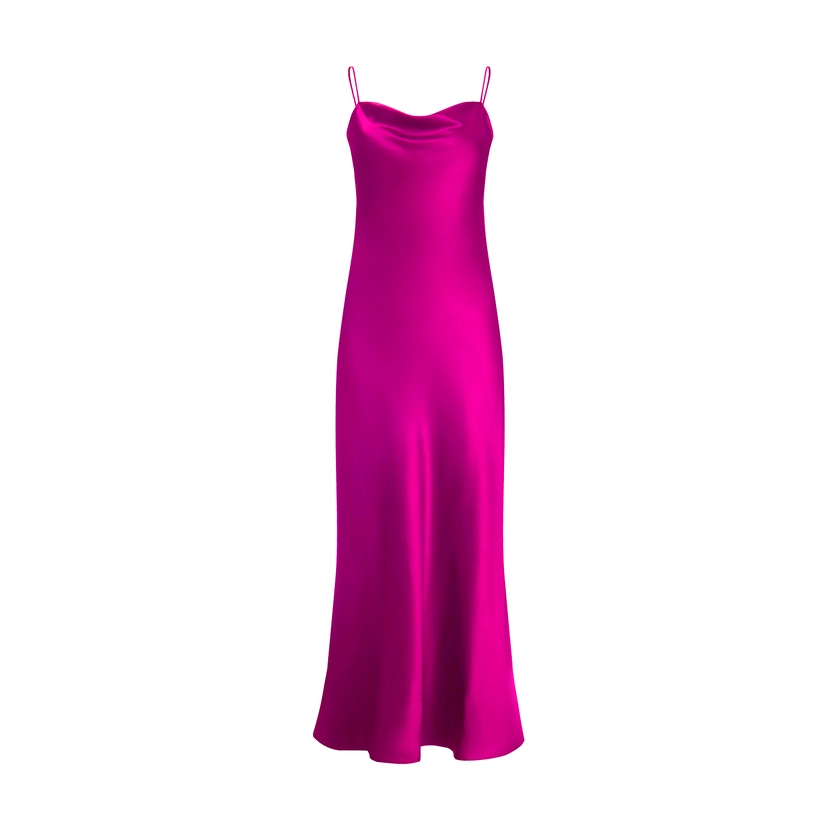 Memories Of Nice V-Back Silk Maxi Dress - Hot Pink by NOT JUST PAJAMA