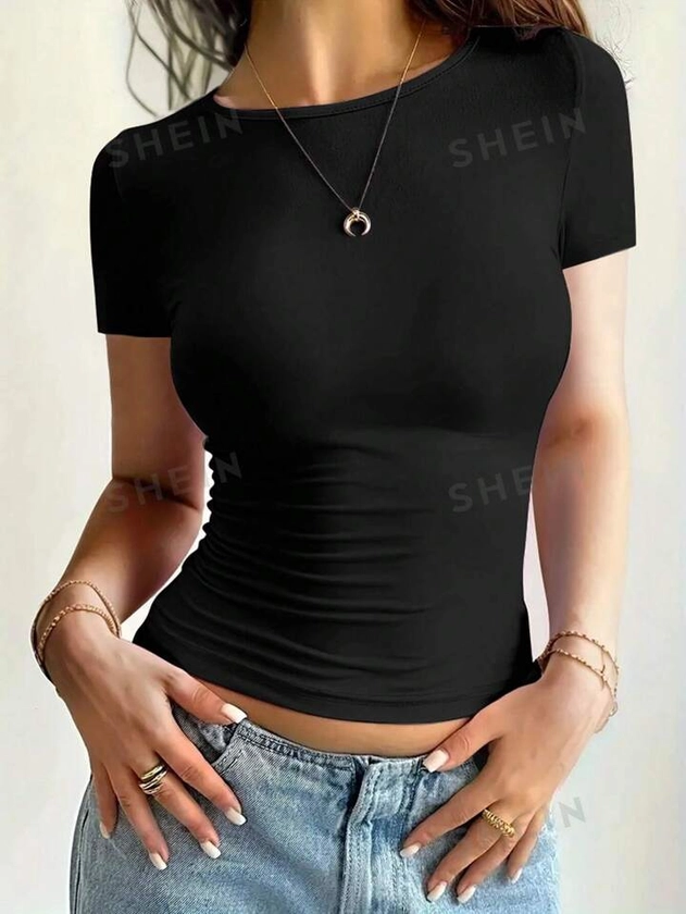 SHEIN Essnce Women's Solid Color Slim Fit T-Shirt
