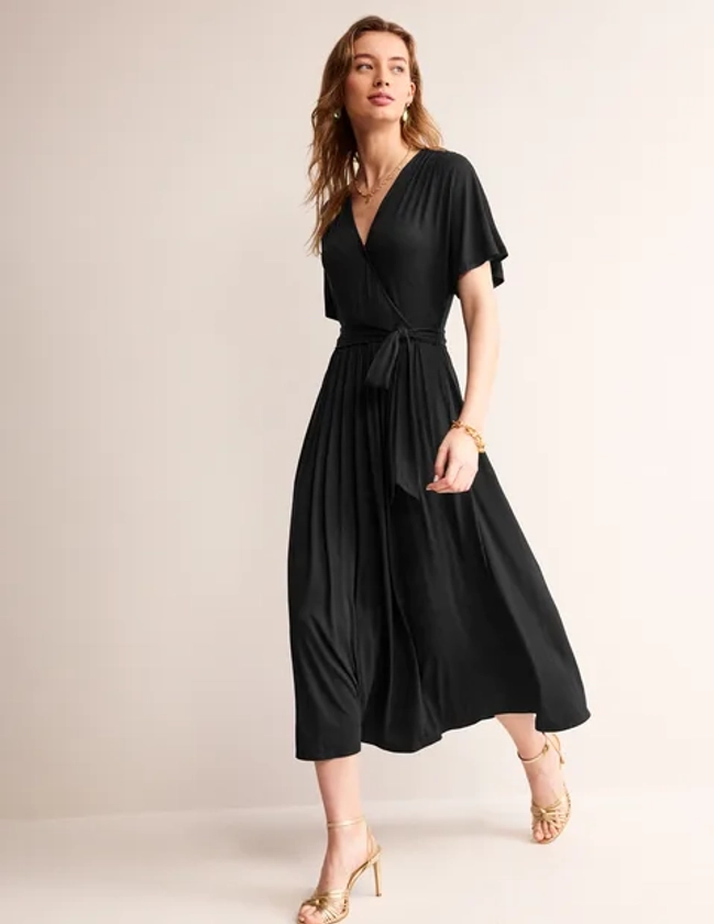 Kimono Wrap Jersey Midi Dress - Black