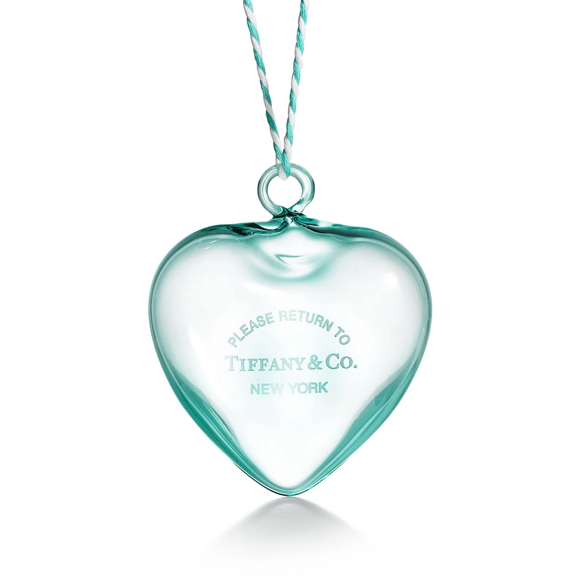 Return to Tiffany®Etched Heart Ornament in Blue Crystal Glass