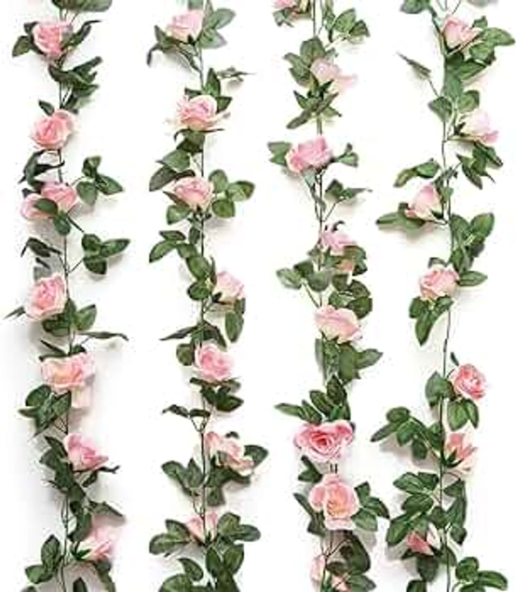 Jinway 2PCS(16FT) Fake Rose Vine Garland Artificial Flowers Plants for Hotel Home Party Valentine's Day Garden Craft Art Decor
