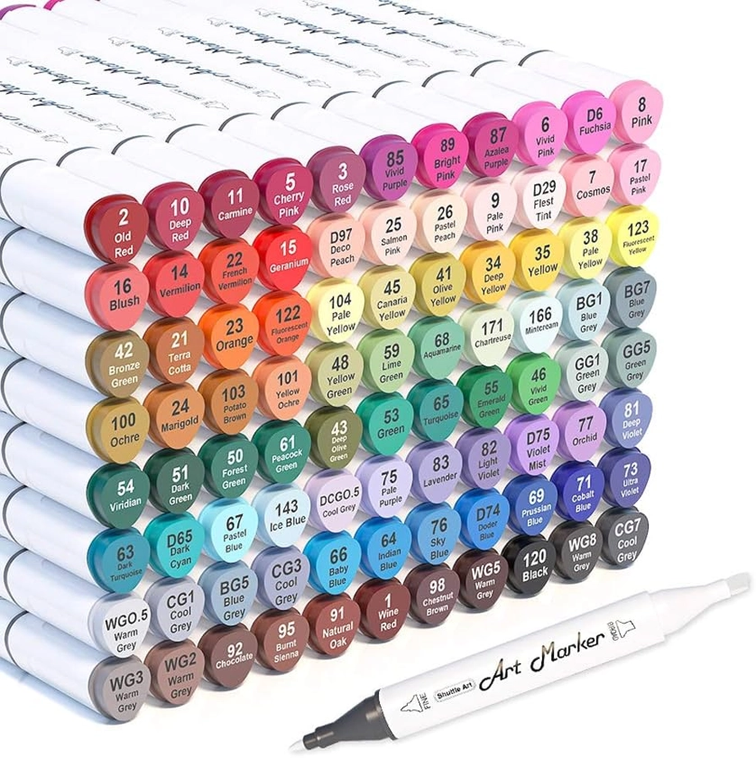 Shuttle Art 88 Colours Art Pens, Dual Tip Alcohol Based Art Markers Plus 1 Blender Permanent Marker Pens with Handle Case for Adults & Artists, Ideal Graphic Markers for Colouring, Drawing, Sketching