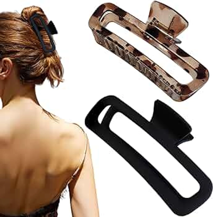 Hair Claw Clips 5 Inch Unbreakable Square Rectangle Clip Clamp Neutral Colors for Thick Curly Long Hair Women - 2 Pack