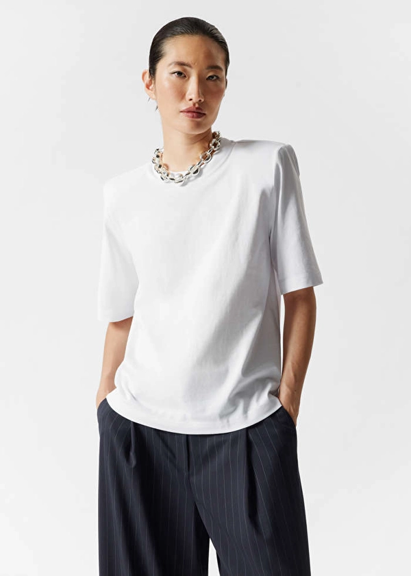 Padded-Shoulder Cotton T-Shirt - White - & Other Stories