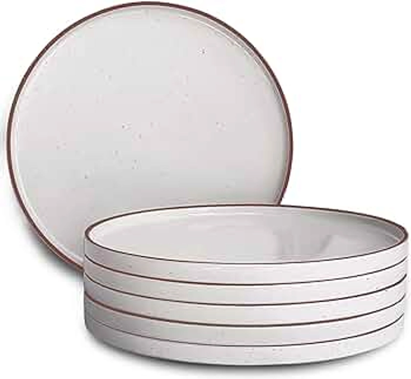 Mora 10.5-inch Porcelain Dinner Plate Set of 6 - Microwave/Oven/Dishwasher Safe, Scratch Resistant, Vanilla White
