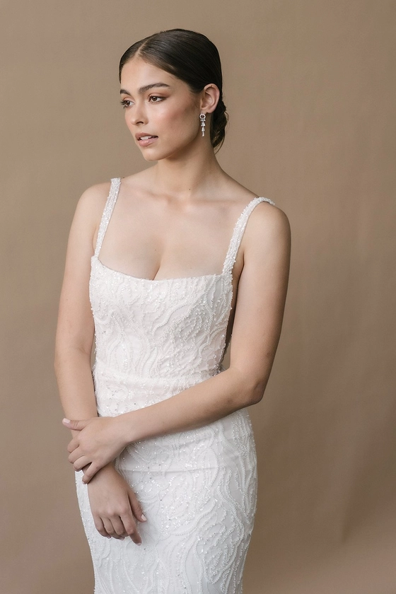 White gold Crystal Chandelier Drop Bridal Earring, Modern Bridal Jewelry — Jade Oi Studio