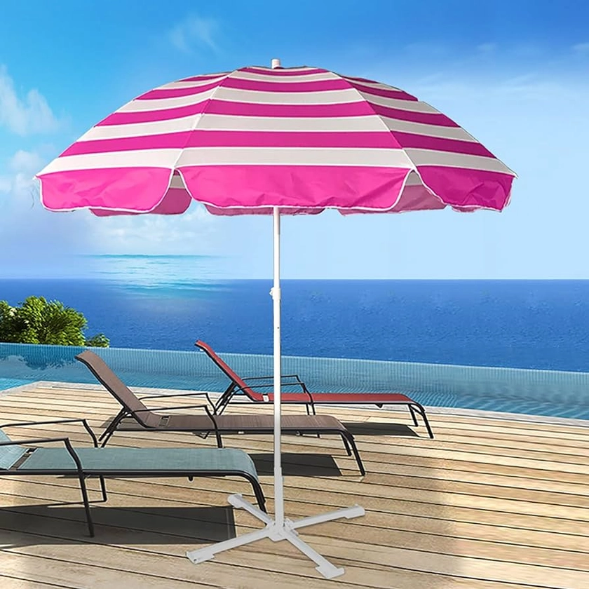 Beach Umbrella, Portable Tilting Garden Parasol Umbrella, Sun Parasol/Outdoor Umbrella for Beach/Garden/Pool/Patio, Round Sunscreen UPF40+ (Color : Rose red)