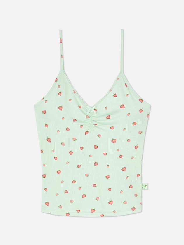Strawberry Print Ribbed Pyjama Top