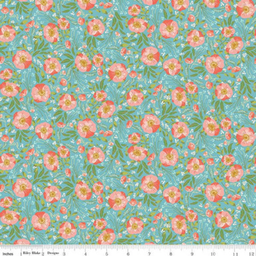 Riley Blake - Honeycomb Hill - Floral (Teal) - 100% Cotton Fabric - Now £10 p/m