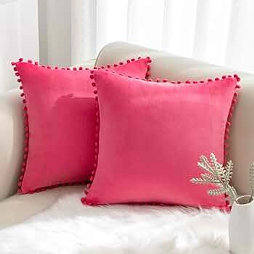 Amazon.com: VK VK·LIVING Throw Pillow Covers 18x18 Decorative Pillow Covers with Pom-poms, Soft Velvet Hot Pink Throw Pillow Covers Set of 2 for Couch Bedroom Car : Home & Kitchen