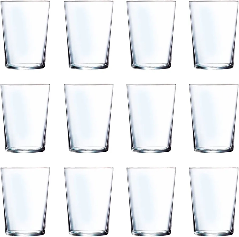 Tradineur - Juego de 12 vasos de cristal de 530 ml, pack de vasos para agua, bebidas, ligeros, aptos para lavavajillas, 13 x 8,5 cm