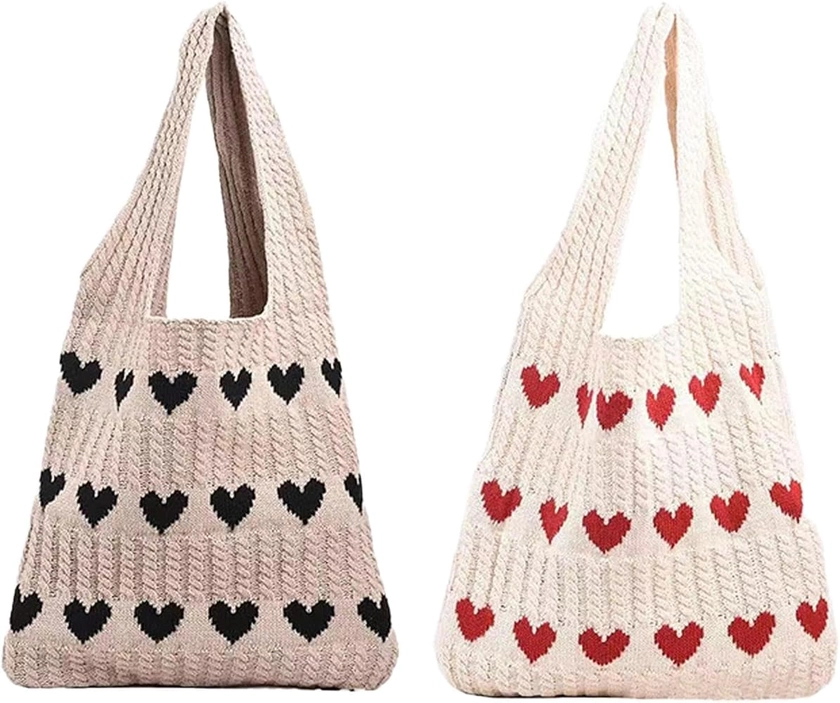 Crochet Heart Handbags, Crochet Boho Tote Bag, Heart-Shaped Beach Handbags, Crochet Knitted Shoulder Bag, Crochet Tote Bag With Cute Heart Pattern, Vacation Aesthetic Casual Love Hobo Bagsags: Amazon.co.uk: Fashion