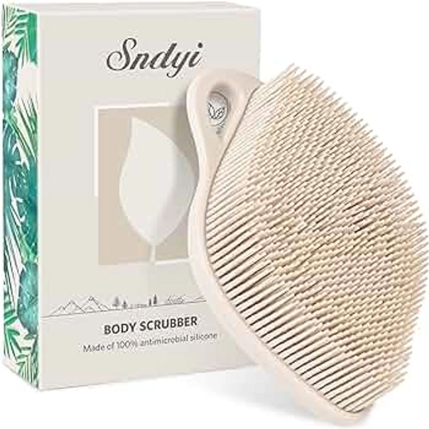 Sndyi Silicone Body Scrubber, Gentle Exfoliating Body Scrubber for Sensitive Skin, Leaf Shaped Shower Scrubber for Body with Lathering Bristles, Silicone Loofah Body Brush for Showering, Oatmeal