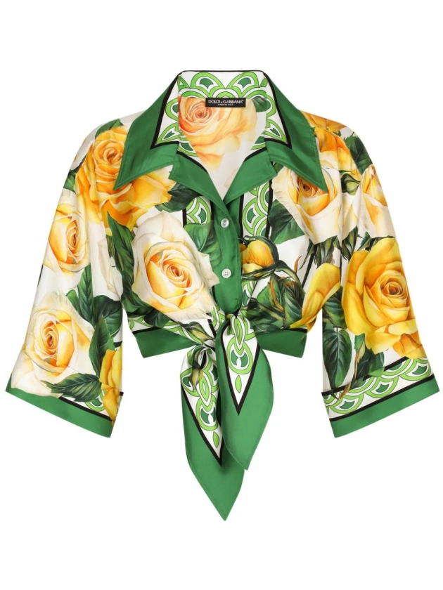 Dolce & Gabbana rose-print Cropped Silk Shirt - Farfetch