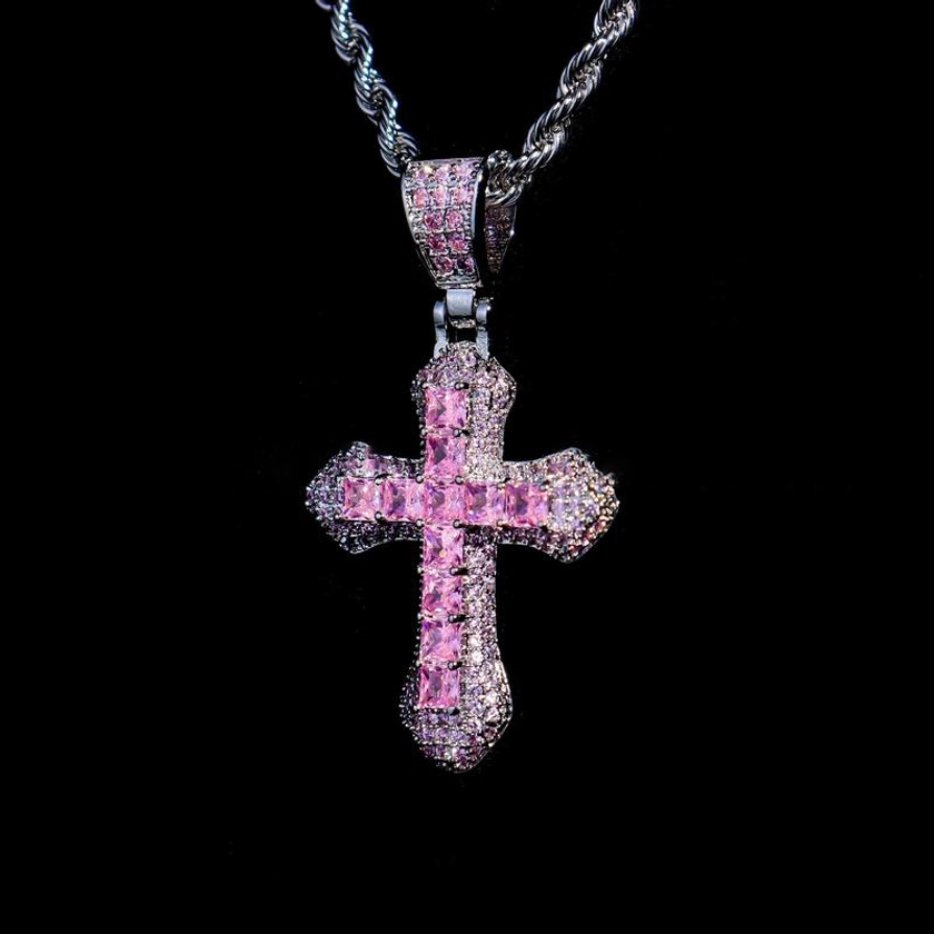 2pcs/set Street Style Multi-color cross Necklace for Super Bowl Decor for Spring & PendantNecklace for Men & Women As Gift, 2024New Trendy lced out Necklace, LuxuryJewelry, Daily Clothing Decor, Chic lced out Jewelry for Party Decor