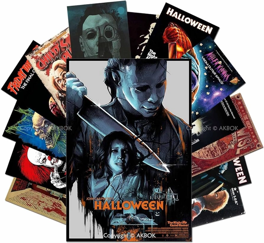 15Pcs Vintage Horror Movie Posters Decal,Thriller Horror Movie Killer Role Character Stickers,Horror Movie Pictures Wall Collage Kit for Home Bar Pub Man Cave Bedroom Teens Room 7.8"x11.8"