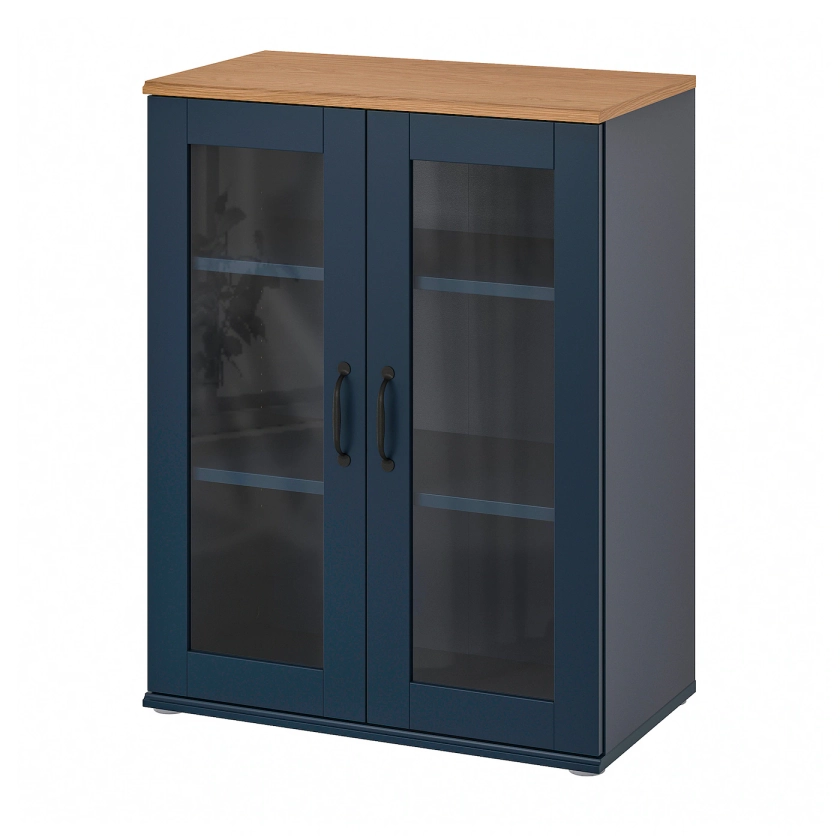 SKRUVBY Cabinet with glass doors - black-blue 70x90 cm (27 1/2x35 3/8 ")