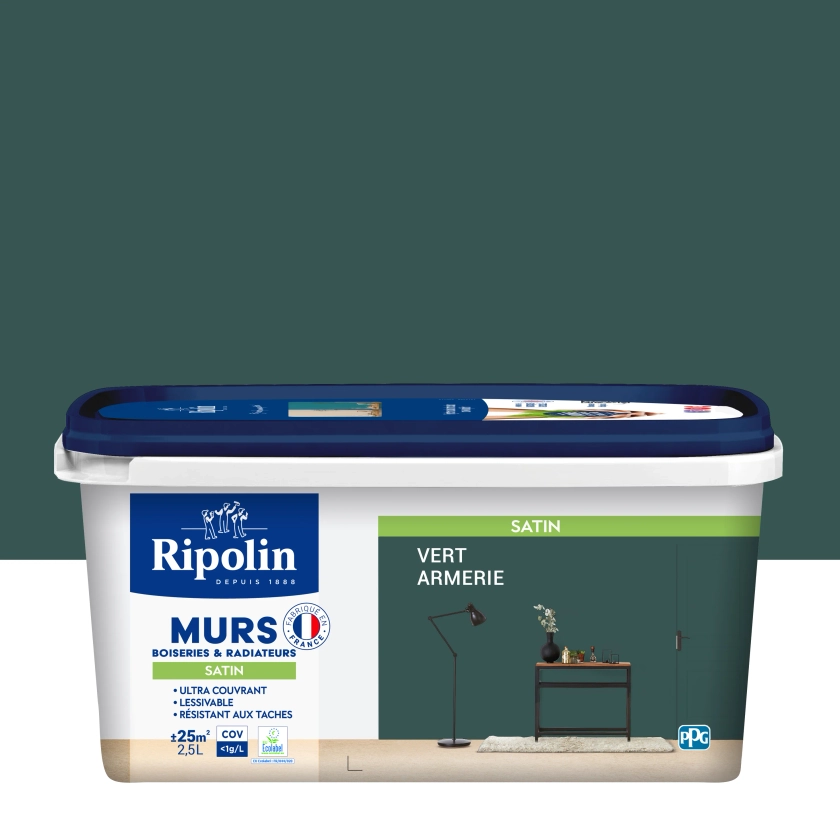 Peinture mur, boiserie, radiateur vert armerie satiné RIPOLIN Intérieur 2.5l