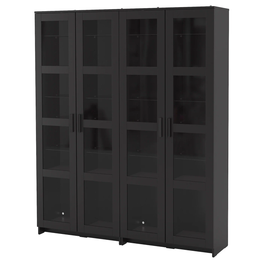 BRIMNES storage combination w glass doors, black, 160x35x190 cm - IKEA
