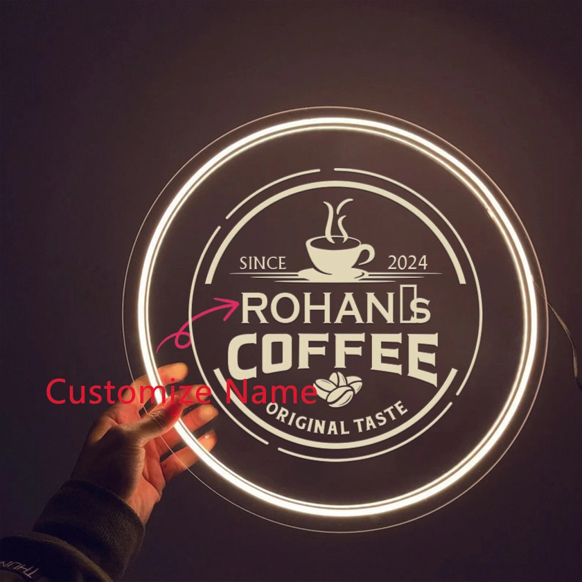 Custom Name Neon Led Coffee Shop Sign Usb Powered Round - Temu