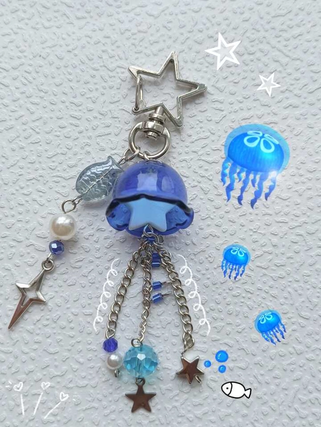 1pc Creative Diy Blue Jellyfish Keychain