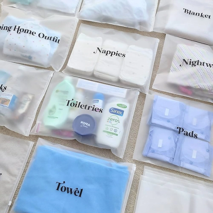 21x Baby Hospital Maternity Organiser Bags Essentials | Baby Shower | Mum to Be | Labor & Delivery Bag Labels