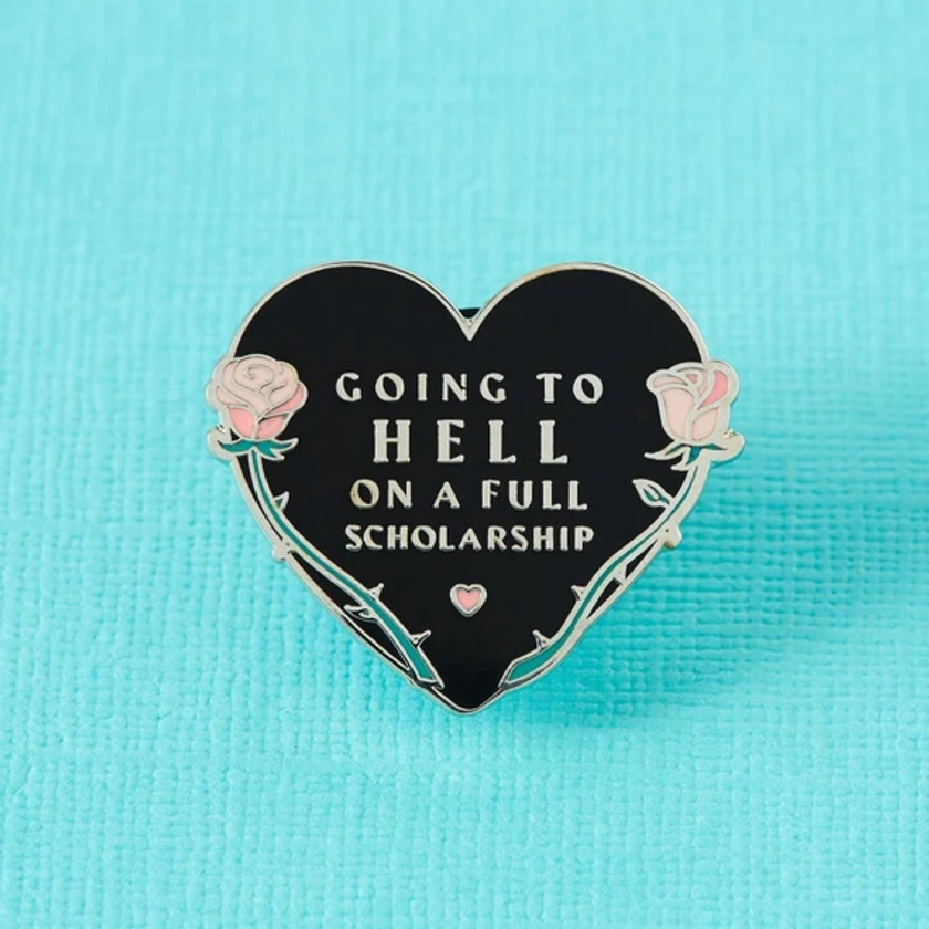 Going to Hell on a Full Scholarship Enamel Pin // Spoopy Halloween Lapel Pin Badge Brooch