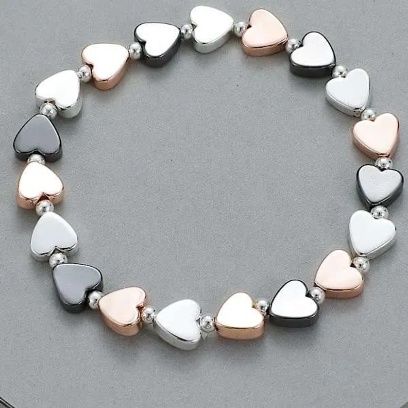 Elasticated Tri-Coloured Heart Bead Bracelet - Julia Rose Gifts and Accessories