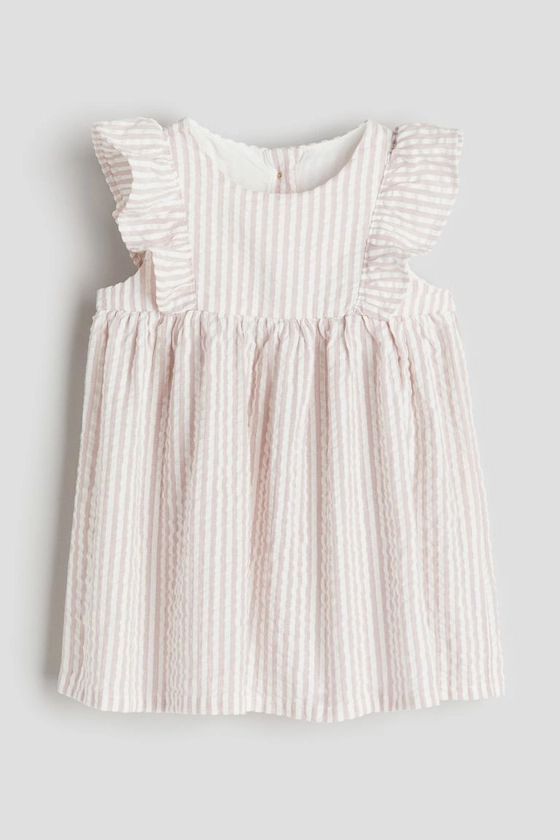 Flounce-trimmed cotton dress - Light dusty pink/Striped - Kids | H&M GB