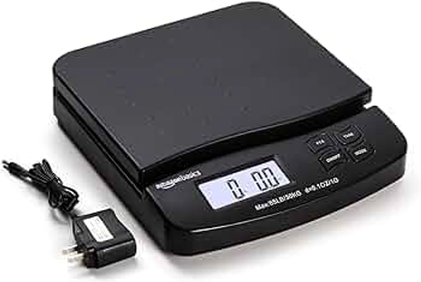 Amazon Basics Digital Postal Table Top Scale, AC Adapter, Counting Function, 65 Pound Capacity, 0.1 Ounce Readability, Black