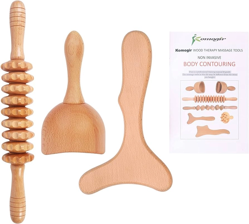 3-in-1 Wood Therapy Massage Tools Lymphatic Drainage Massager Wooden Massager for Maderoterapia,Anti-cellulite, Body Sculpting & Contouring