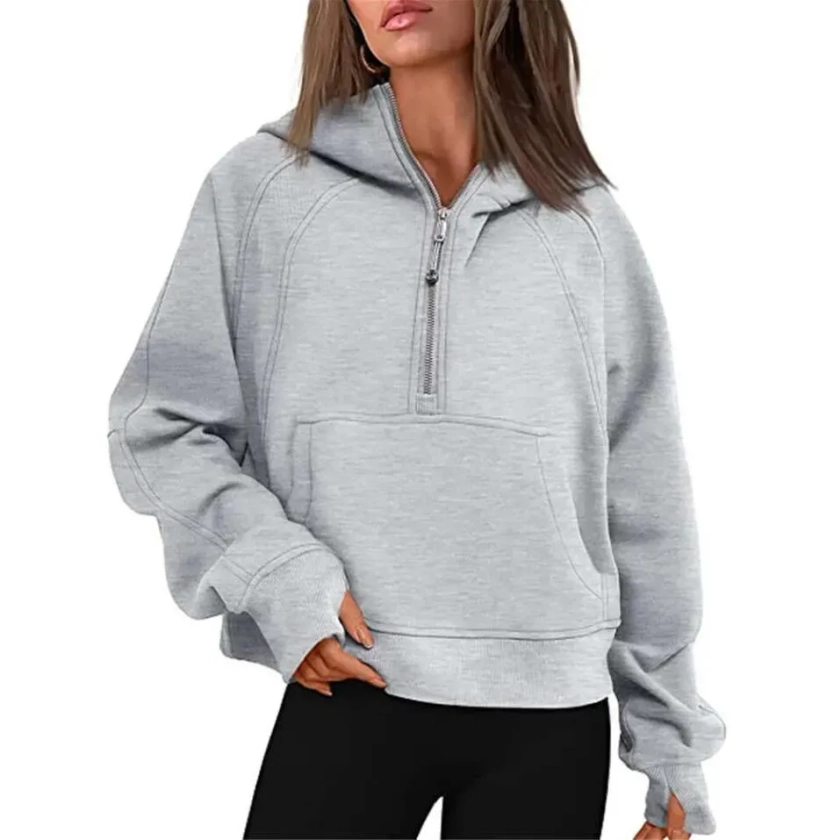 Womens Scuba Hoodie Half Zip Gray Yoga Pants Outfit For Autumn/Winter Sports, Gym, Fitness Loose Fit Short Plush Coat Sweatshirt From Luyogastar, ￥4,245 | DHgate.Com