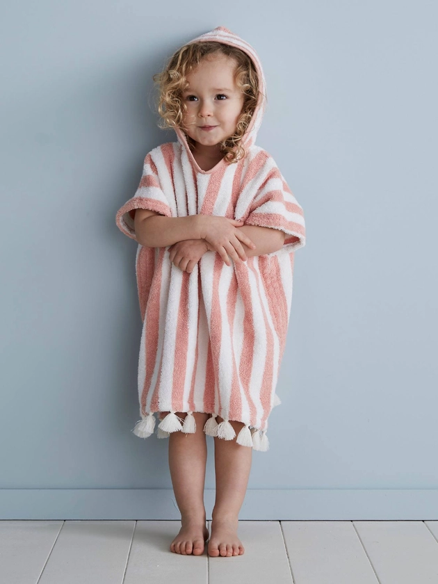 Poncho de bain bébé à rayures personnalisable - rose