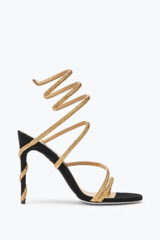 Jeweled Margot Black And Gold Sandal 105 | Rene Caovilla®