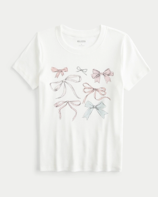 Women's Ribbed Longer-Length Bow Graphic Baby Tee | Women's New Arrivals | HollisterCo.com