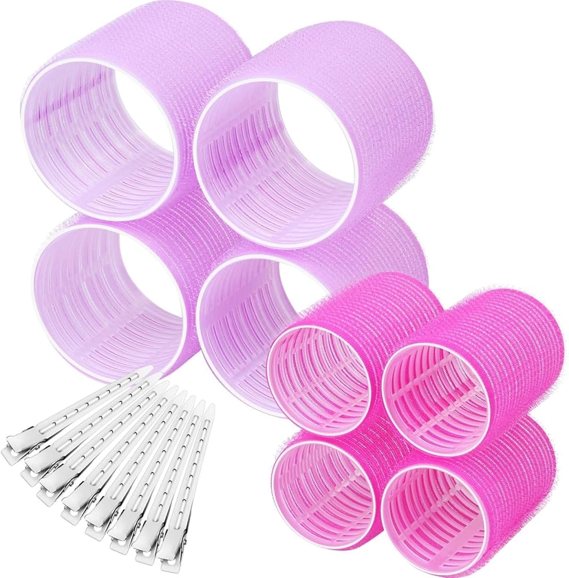 16 Pack Self Grip Hair Rollers with 8 2 Sizes (4 Jumbo & 4 Large) and 8 Hair Clips for Long, Medium, Short, Thick, Thin and Thin Hair