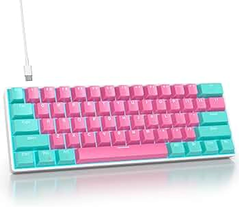 surmen 60% Percent Gaming Keyboard Mechanical with Linear Red Switch, 61-Keys Pink Mini Gaming Keyboard LED Light Backlit PBT Keycaps for Laptop, Desktop, PC Gamers (61Miami)