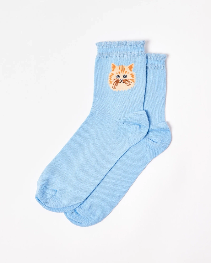 Blue & Silver Cat Ankle Socks | Oliver Bonas