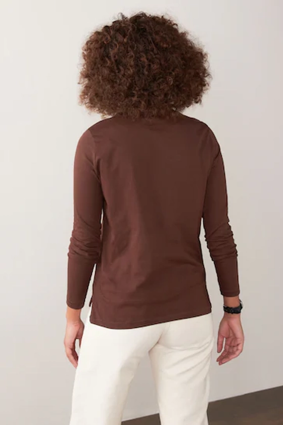 Buy Chocolate Brown High Neck Long Sleeve Top from the Next UK online shop