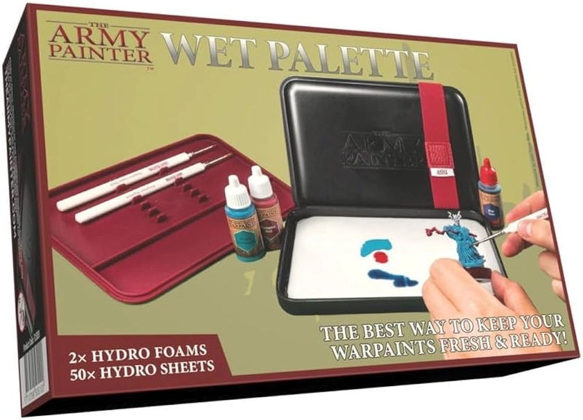 The Army Painter Wet Palette, Palette For Acrylic Paints Set Inlcuding 50 Hydro Sheets, 2 Hydro Foams And Storage For Miniature Paint Brushes For Fantasy Tabletop Gaming