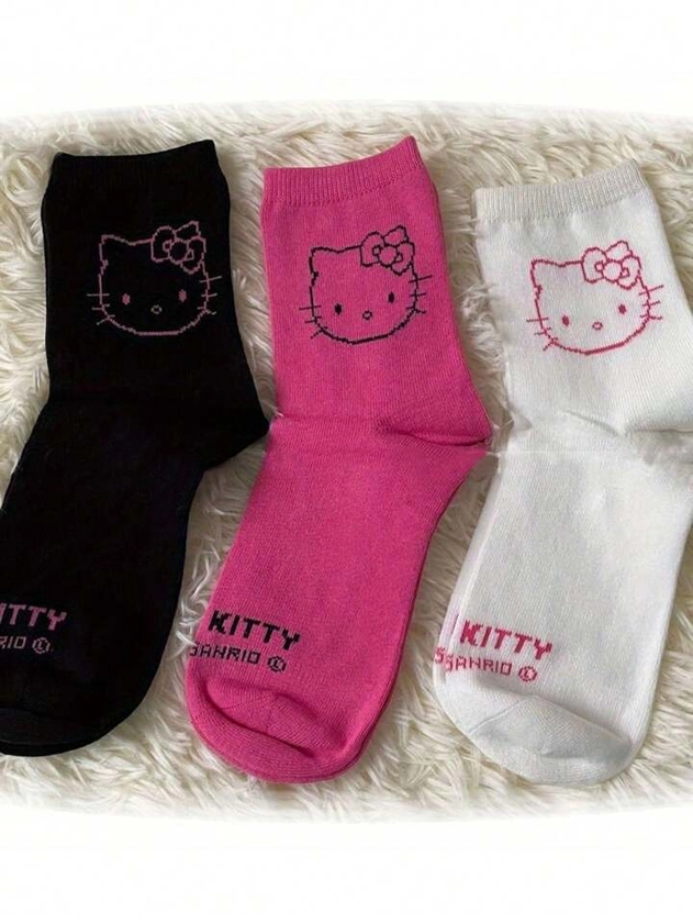 Calcetines estilo japonés de dibujos animados de Hello Kitty, calcetines de tubo medio lindos de gato para mujeres (algunas partes pueden ser aleatorias)