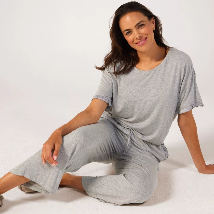 Pretty You London Bamboo Frill Tee & Trouser PJ - QVC UK