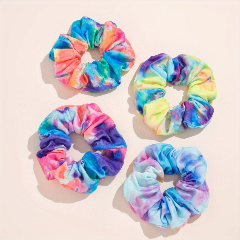 4pcs Bohemian Tie Dye Hair Scrunchies for Women and Girls - Soft Fabric Retro Hair Ties for Curly, Fine, Thick, and Thin Hair - Stylish and Comfortabl