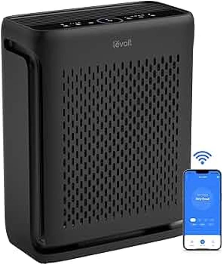 LEVOIT Air Purifiers for Home Large Room Bedroom Up to 1110 Ft² with Air Quality and Light Sensors, Smart WiFi, Washable Filters, HEPA Sleep Mode for Pets, Allergies, Dust, Pollon, Vital 100S-P, Black