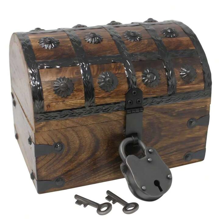 Pirate Treasure Chest With Iron Lock And Skeleton Key - Storage And Decorative Box (Small 8 X 6 X 6)