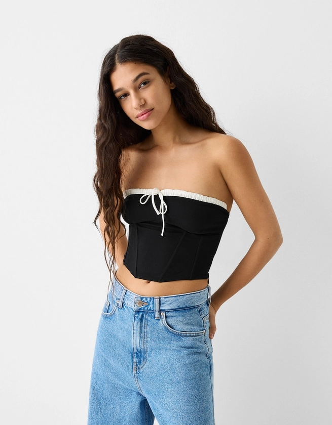 Bandeau top with contrast scalloped neckline - Women